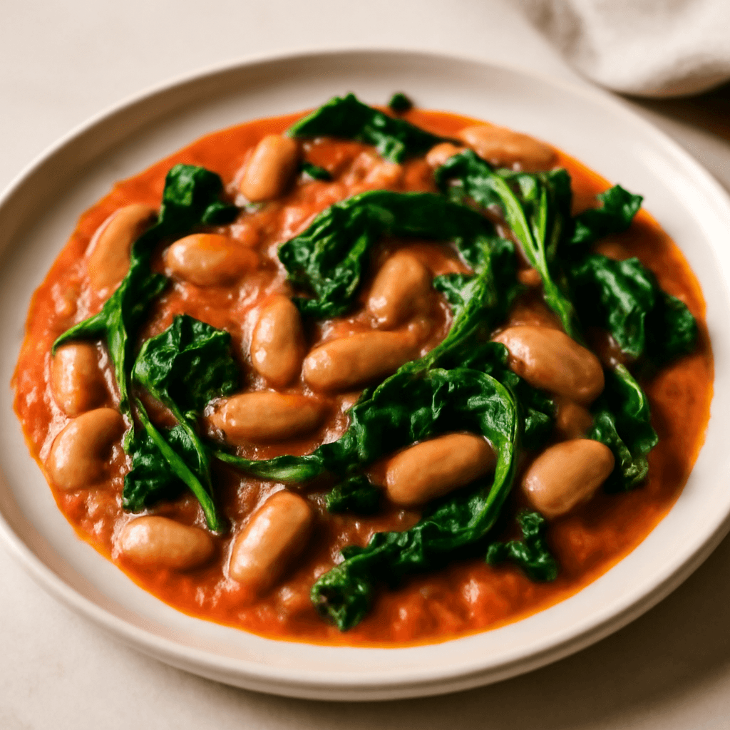 Creamy, Spicy Tomato Beans and Greens